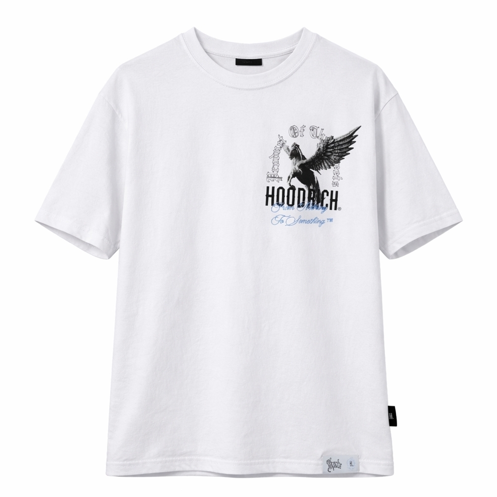 Hoodrich White Pegasus Graphic Logo T Shirt Streetwear Cotton Short Sleeve M